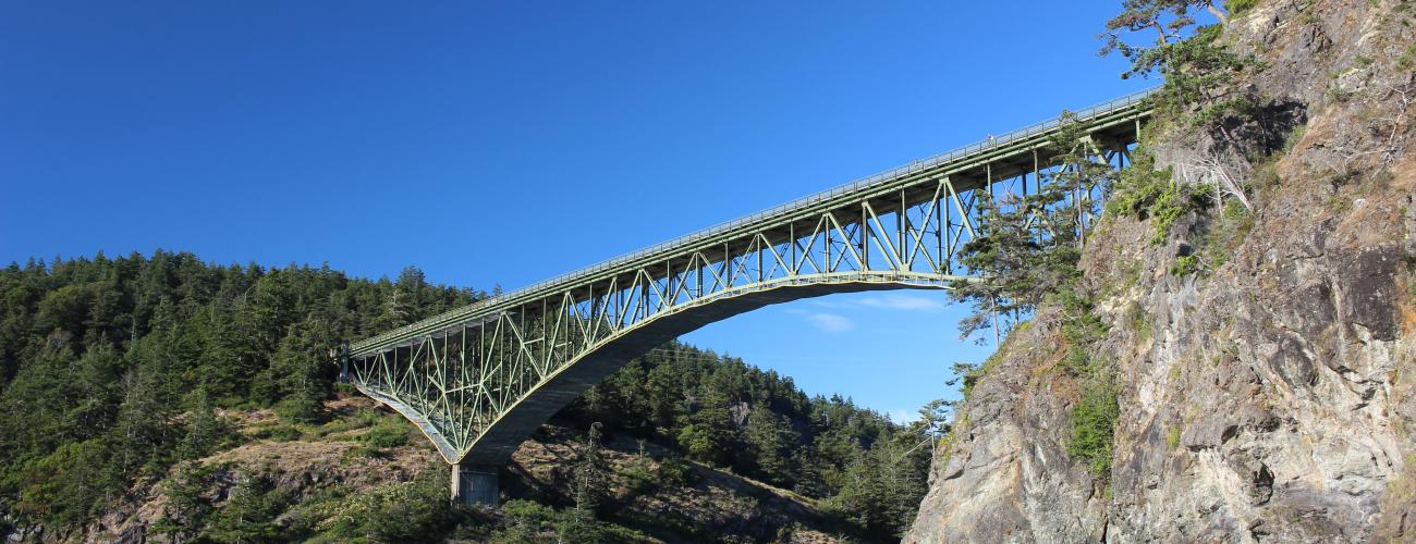 Deception Pass Bridge between two islands on a sunny day