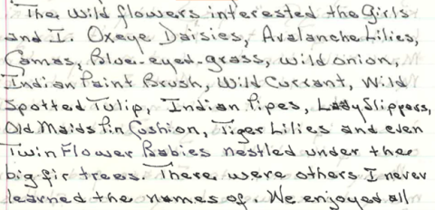 Handwritten text about wildflowers