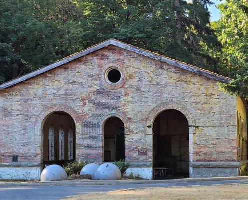 Brick torpedo warehouse with military floats 