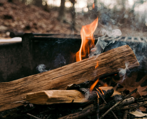 small campfire burning in one of our parks' fire pits