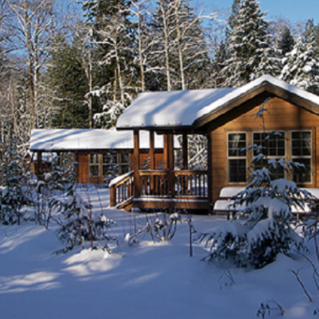 Wallace Falls Cabin Exterior in snow