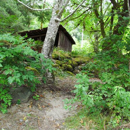 A trail leading to a building.