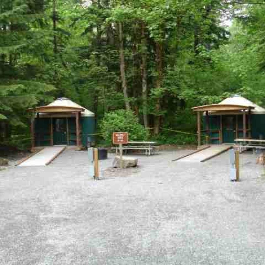 Kanaskat-Palmer Yurts with trees behind