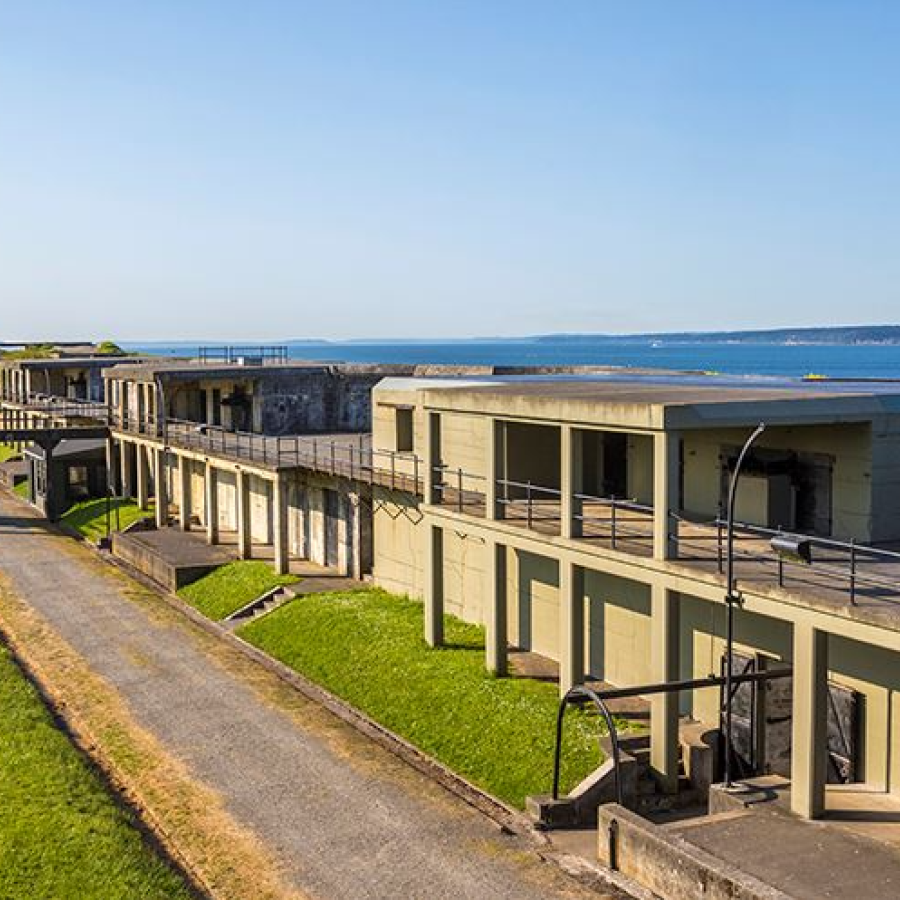 Gun Battery with the ocean in the background on a sunny blue sky day