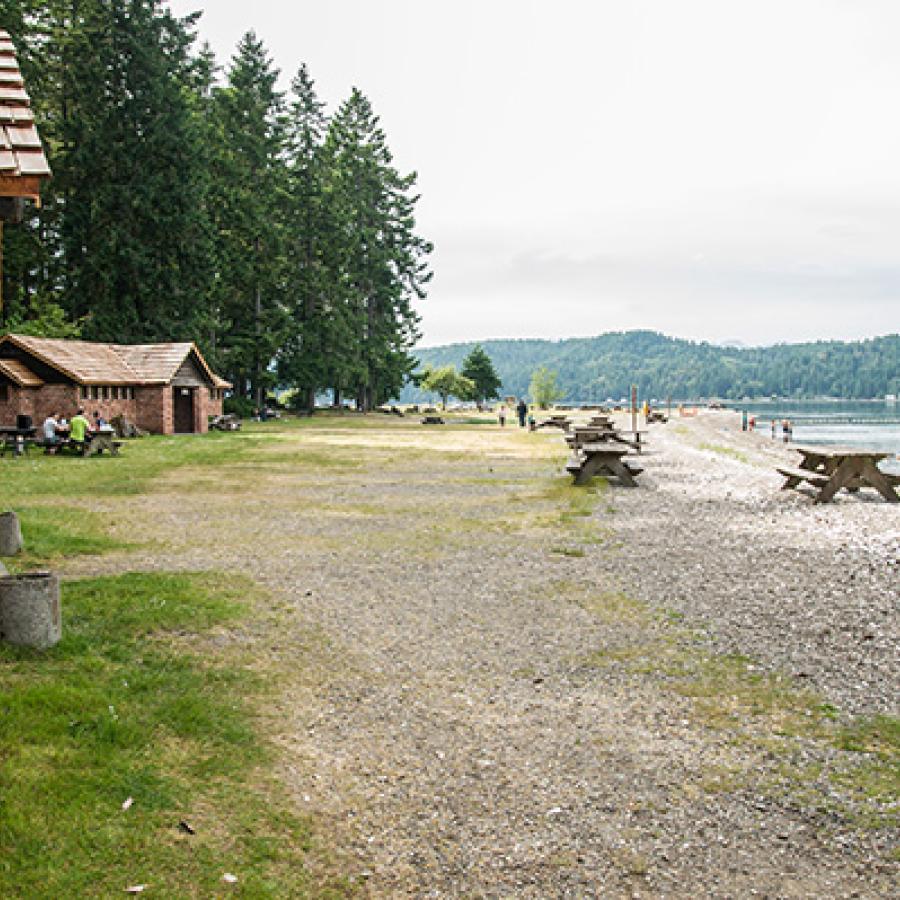 Twanoh State Park picnic area along beach.