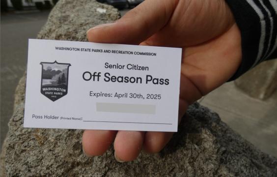 Hand holding a white Senior Off-Season pass.