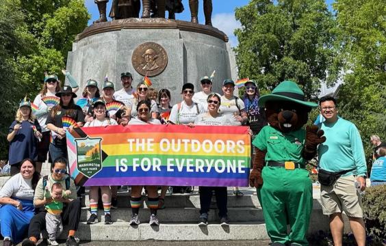 Group photo of Parks staff in the Oly Pride Parade. 